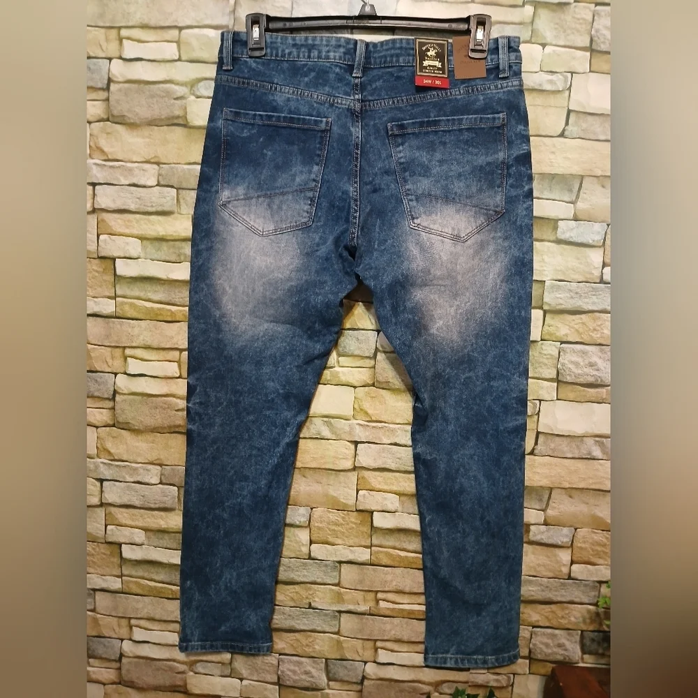 Beverly Hills Polo Club Acid Wash Blue Men's Jeans 34x30 - Picture 2 of 7